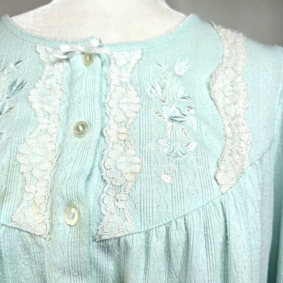 Vintage Collette by Miss Elaine Aqua Teal Gown Towel Blue Embroidered  Nightgown - Picture 2 of 8